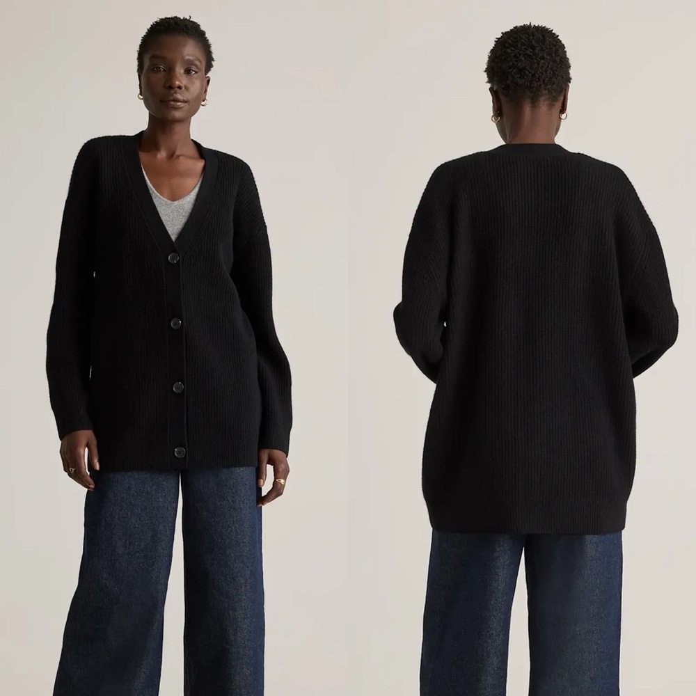 NWT Quince Mongolian Cashmere Oversized Boyfriend Cardigan Sweater Black
